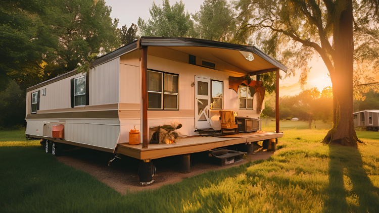 Mobile home at sunset